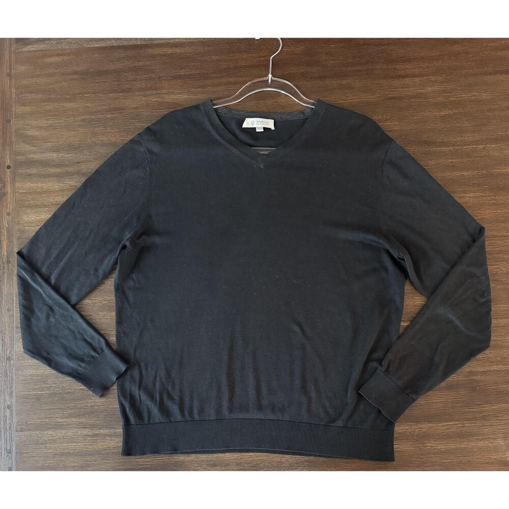Kinross Cashmere Sweater Mens Large Black Silk Cotton V Neck Knit Pullover
